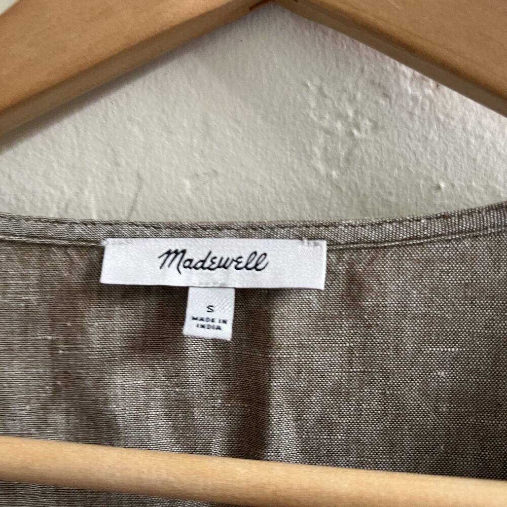 Madewell Small Linen Blend Alexandra Button Front Mini Shirt Dress Olive Branch - Picture 8 of 8